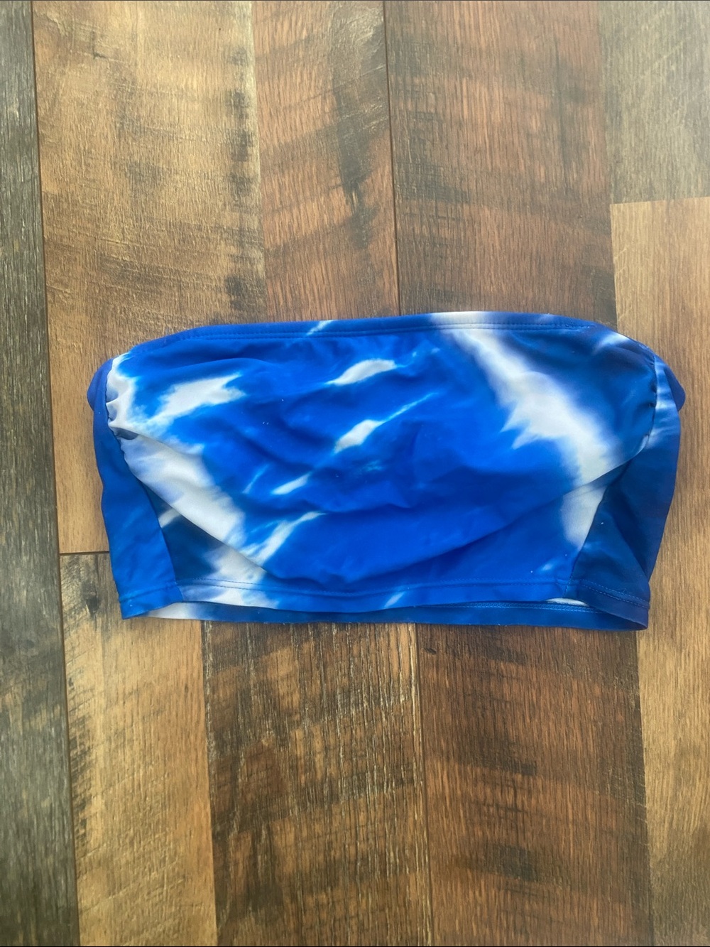 Blue Tie-Dye Girls' Bandeau Swim Top